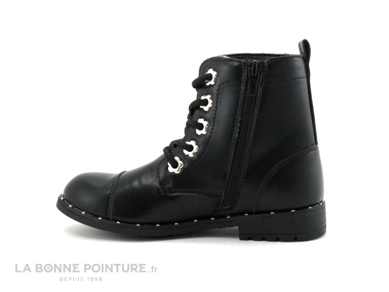 Wipop WOLFFY Noir - Boots Fille Noires - Oeillets Fleurs Argent 2 Wipop WOLFFY Noir - Boots Fille Noires - Oeillets Fleurs Argent – Image 2
