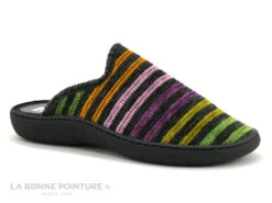 Ouf GRAVURE Gris - Rayures Multicolores - Pantoufle Mule Femme