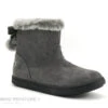3 Pommes ALIB Gris - Bottine Fille Grise - Col Fourrure Et Pompons